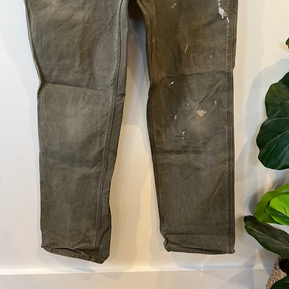 Carhartt Relaxed Fit Carpenter Pants Olive Green Distressed Workwear 32x32 Mens - Picture 3 of 9